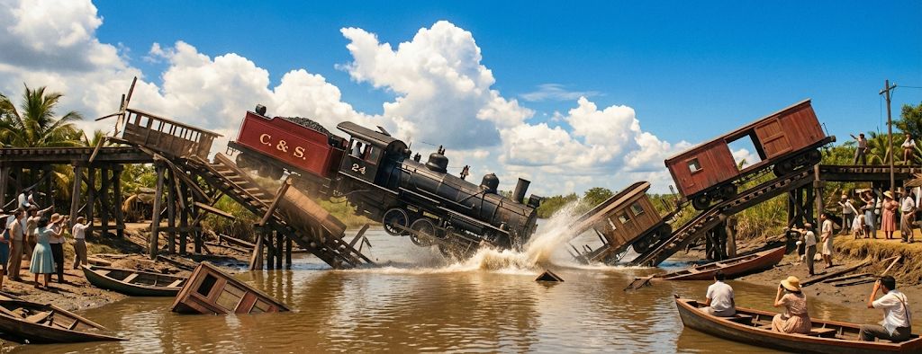 locomotora 24 cayo desde el puente
